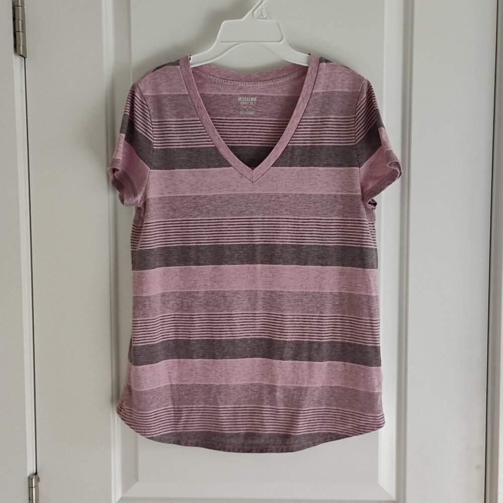 Mossimo Supply Co. Women's Pink Gray Striped T-Shirt Size S